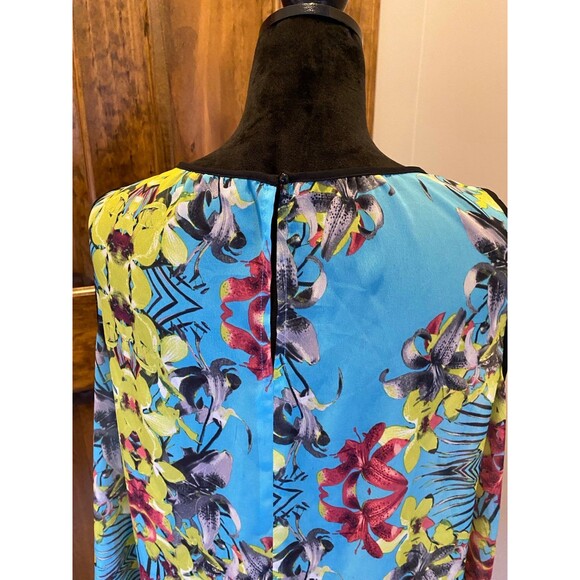 A.N.A. Blouse Plus Size 1X Sleeveless Top Turquois Yellow Pink Rounded Neckline - Picture 4 of 7